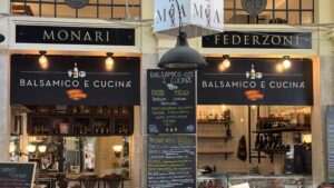 Produce from Balsamico e Cucina Monari Federzoni, delicatessen at Mercato Albinelli in Modena