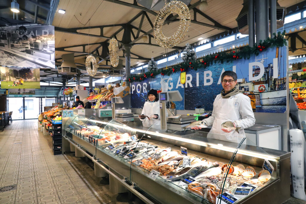 Produce from Pescheria Porto Garibaldi, fishmonger at Mercato Albinelli in Modena