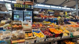 Produce from Calzolari Fratelli, fruit and vegetables at Mercato Albinelli in Modena