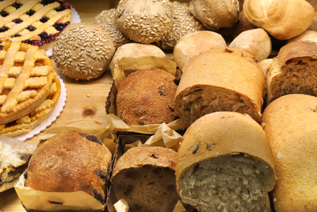 The Panetteria Boni counter display at Mercato Albinelli in Modena
